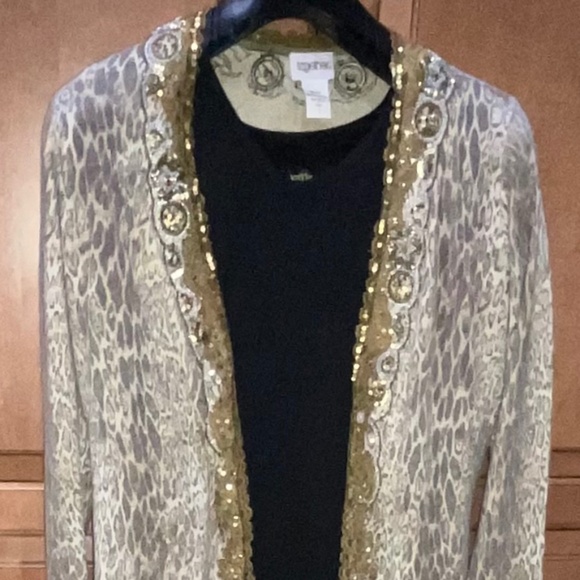 Together Leopard-like V Neck Button up Long Sleeve Sweater Sz Small - Picture 6 of 6